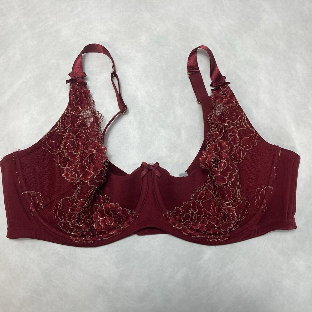 Cacique Bra 42DD Lightly Lined Quarter Cup - SEXY Lace Red And Gold